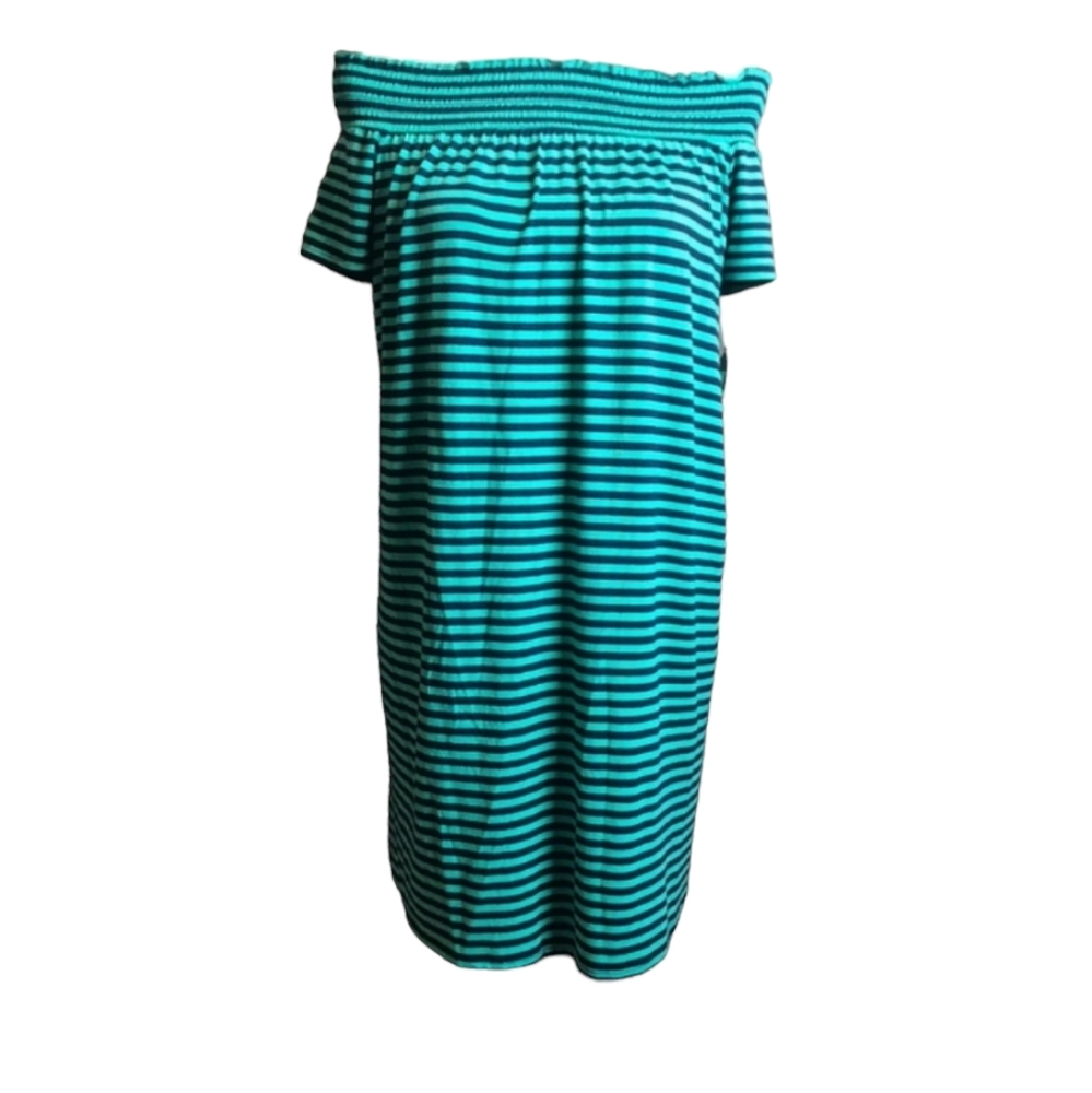 NWT SO striped dress teal navy sz M can be off shoulder